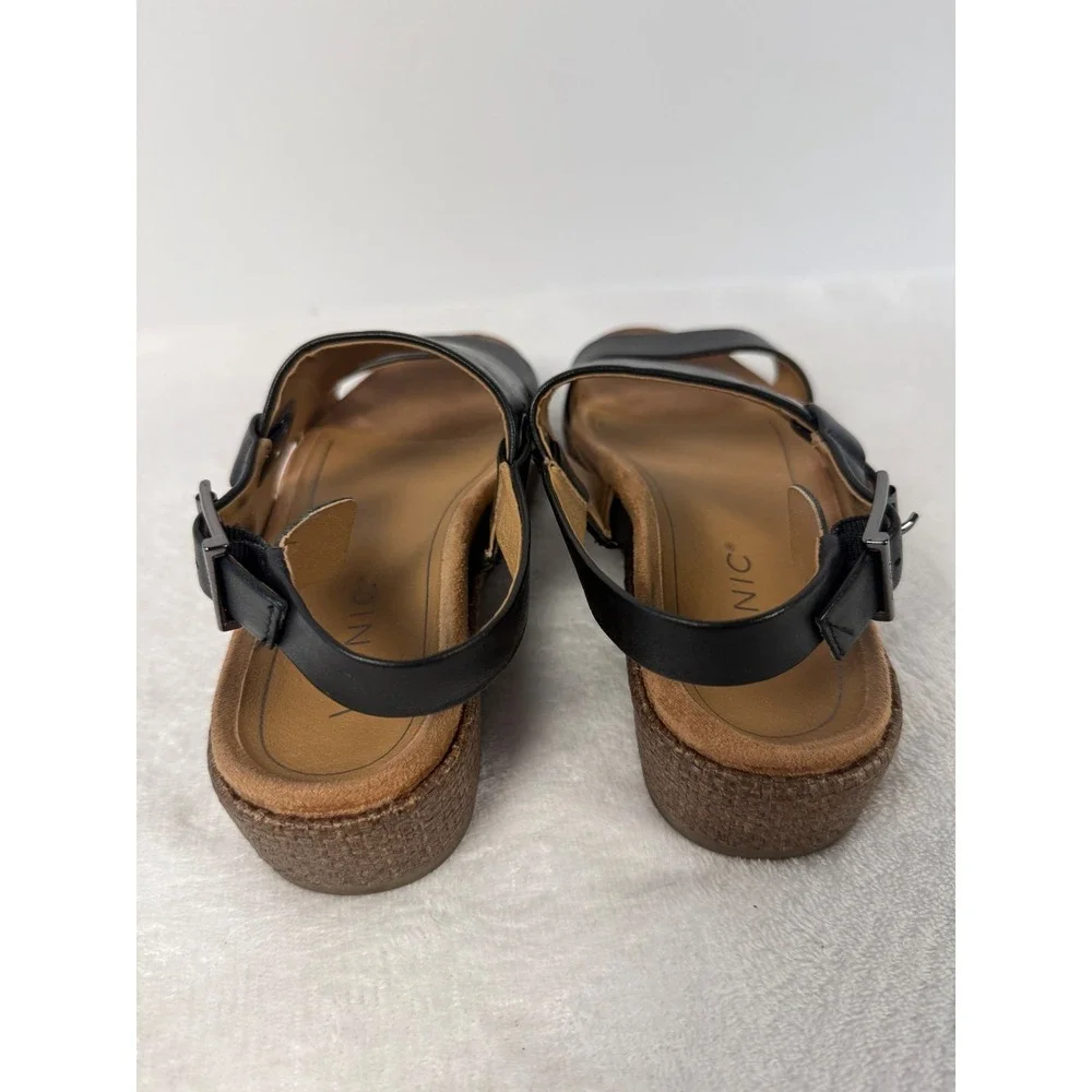 Vionic‎ Women's Black Leather Strappy Sandals Slingback Comfort Footbed